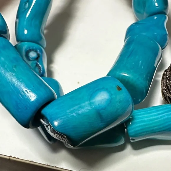 Blue Dyed Coral Studio Barse (Turquoise color) Necklace with Bead - Picture 9 of 12